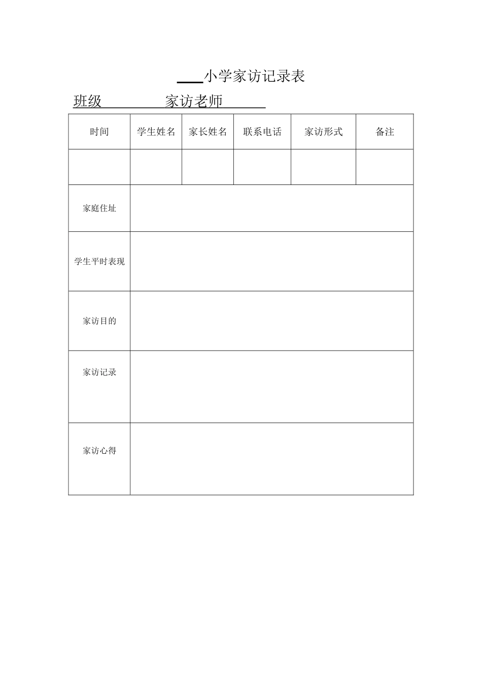 2024年家访登记表-小学家访记录表.doc_第1页