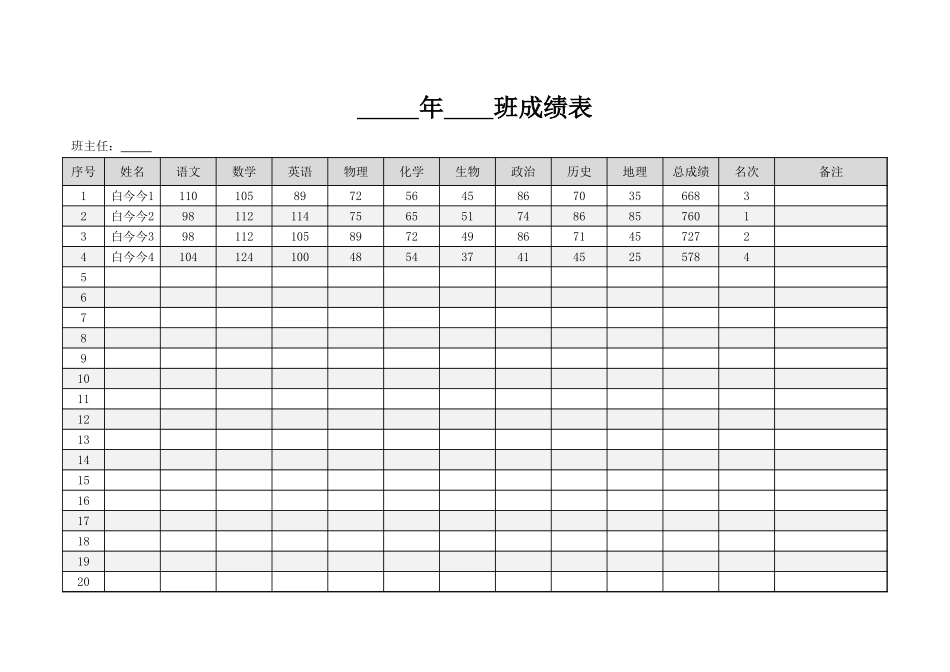 学生成绩单（自动计算并排名）1.xlsx_第1页