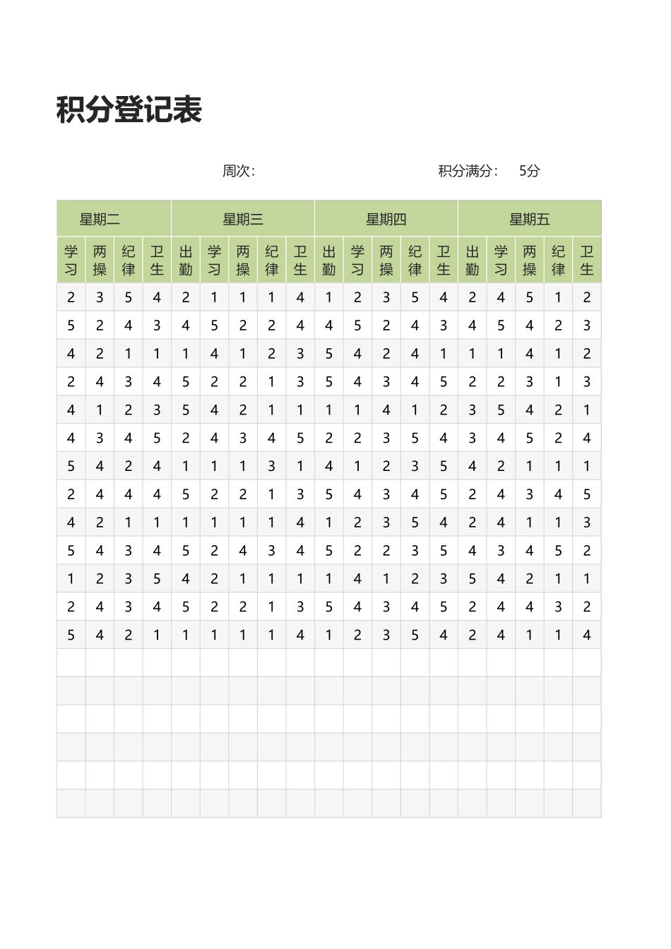 2024年班主任必备表-学生积分登记表1.xlsx_第2页