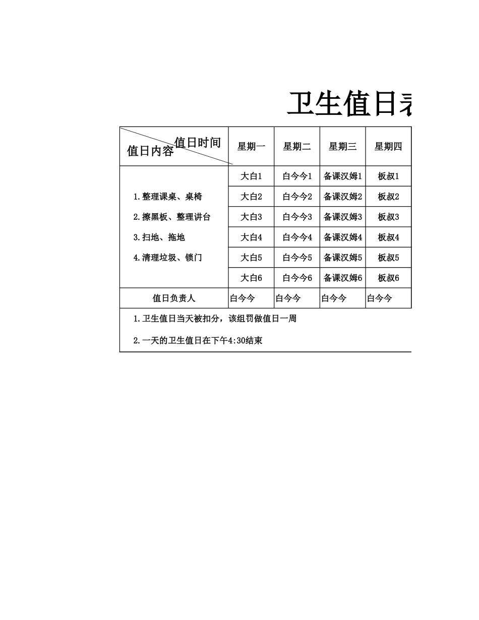 2024年班主任必备表-卫生值日表1.xlsx_第1页