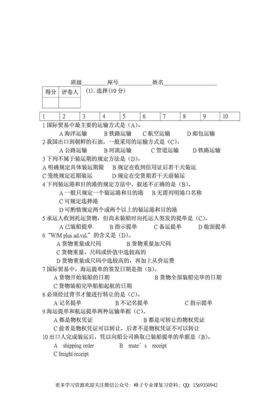 国际贸易实务期末考试及答案（周瑞琪）.pdf_第1页