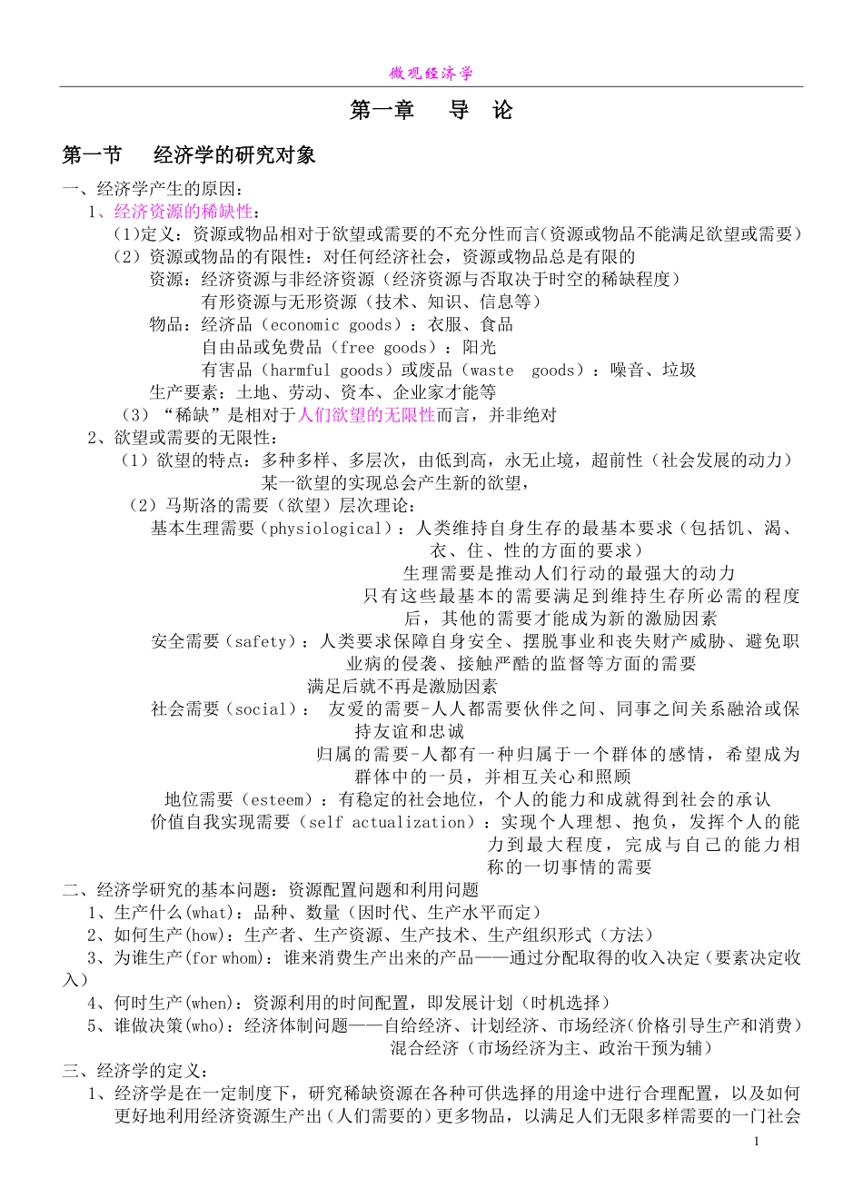 微观经济学复习笔记(绝对完全!).pdf_第1页