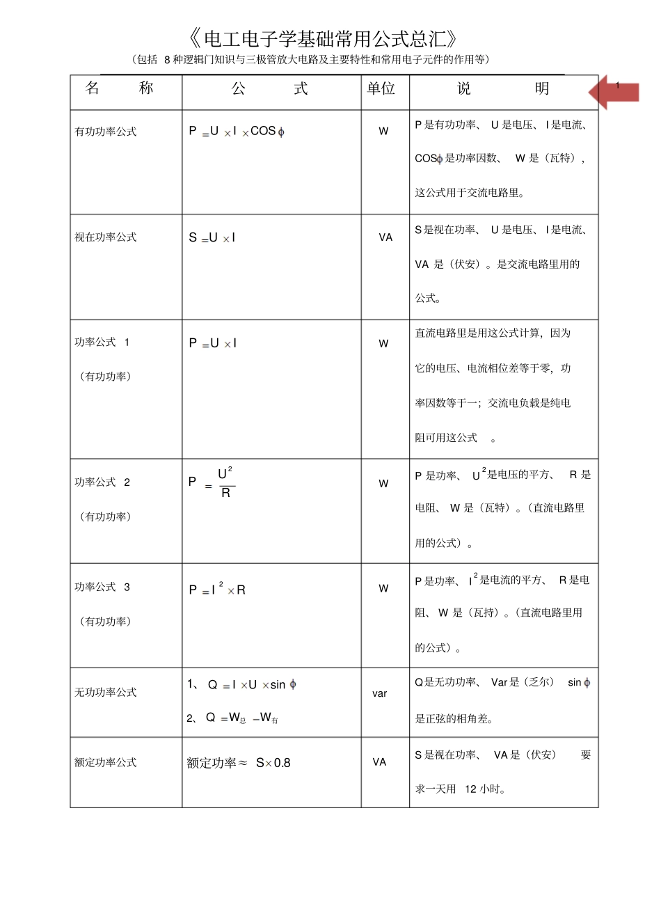 《电工电子学基础常用公式总汇》.pdf_第1页