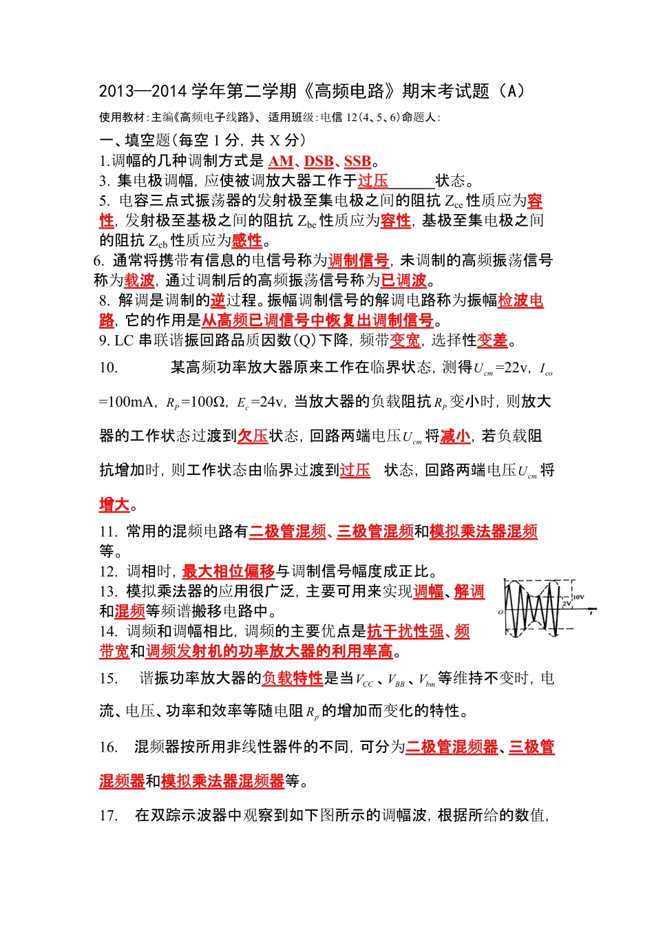 高频电子线路复习考试题及答案.pdf_第1页