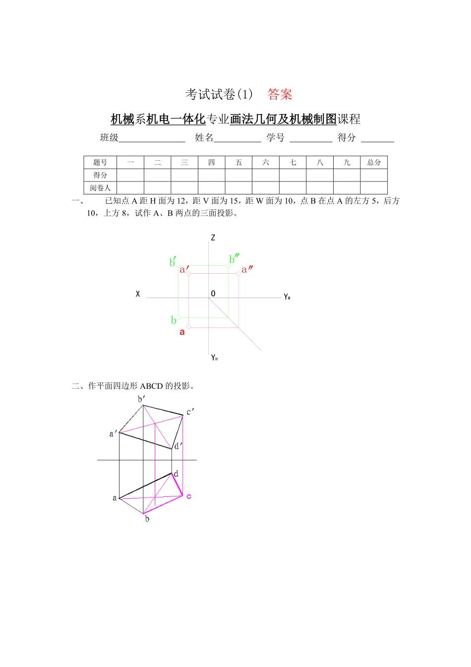 机械制图试卷及答案.pdf_第1页