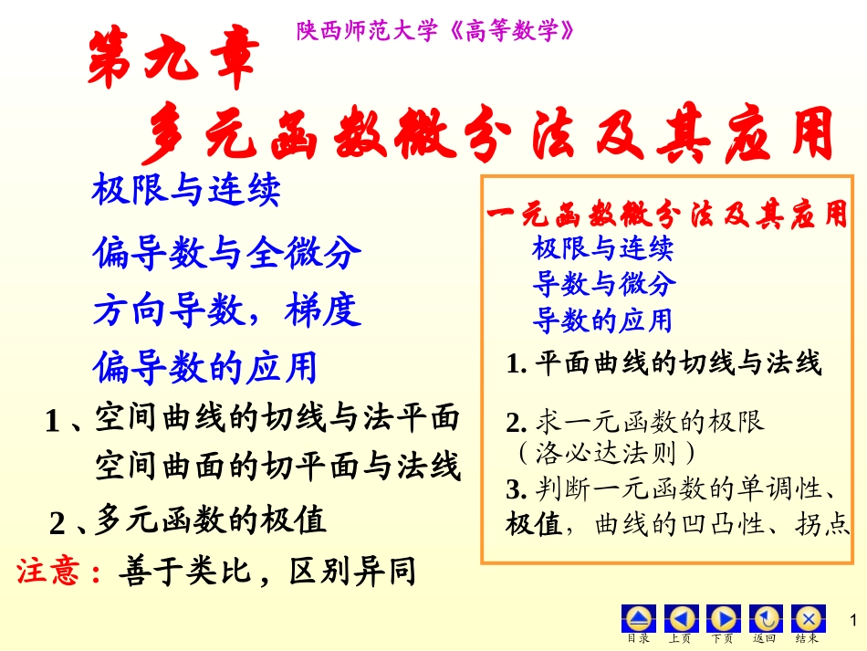 陕西师范大学《高等数学》课件-第9章多元函数微分法及其应用.ppt_第1页