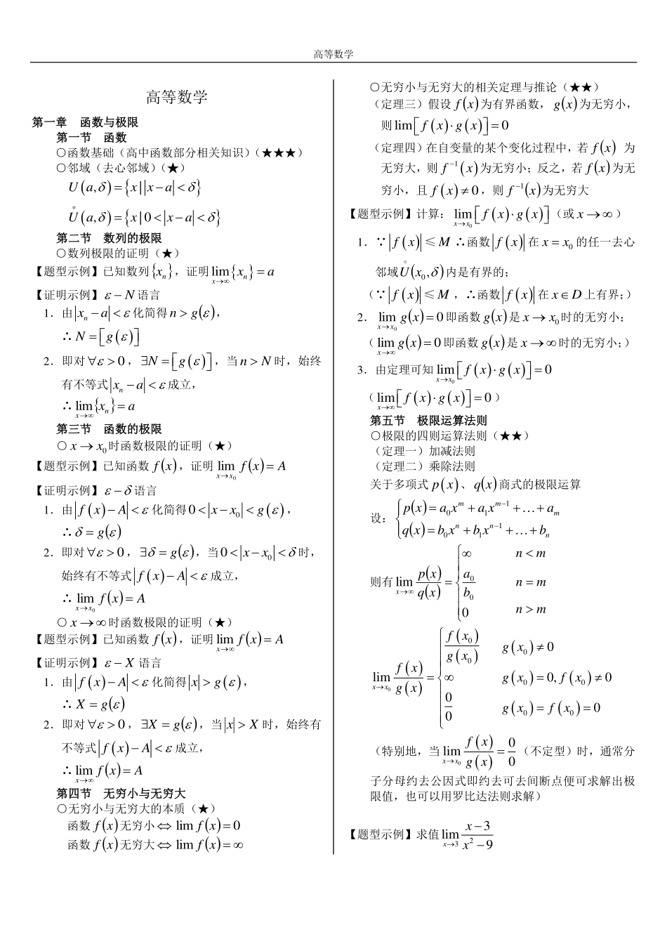 大一经典高数复习资料经典最新(经典全面复习).pdf_第1页